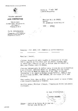 Lettre du juge d’instruction à Nils de Dardel