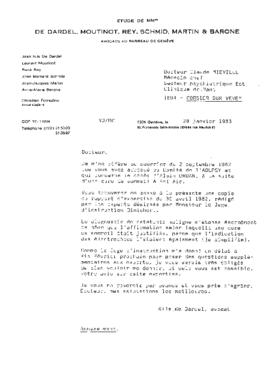 Lettre de Nils de Dardel à Claude Miéville pour avis sur une expertise