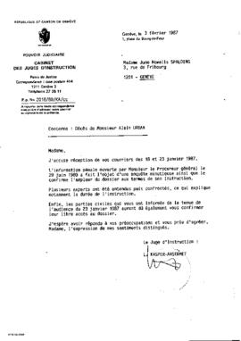 Lettre du juge d’instruction à June Howells Spalding